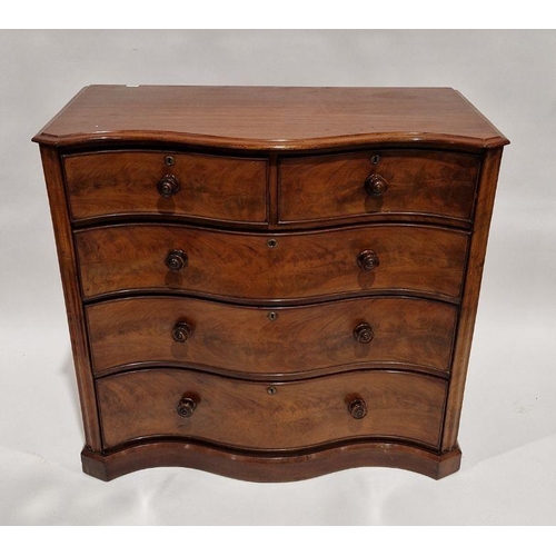 1226 - Early Victorian mahogany chest of drawers of serpentine form, comprising two short over three long d... 