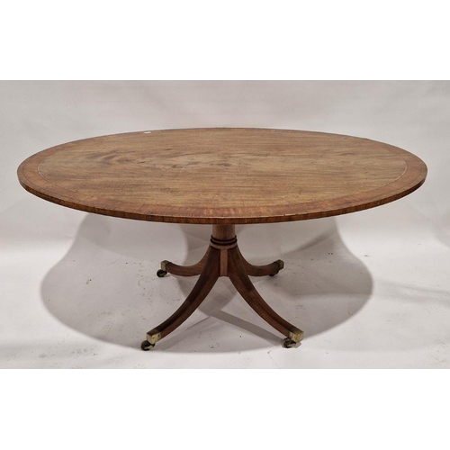 1237 - George III mahogany dining table of oval form, the top having broad crossbanding, boxwood and ebony ... 