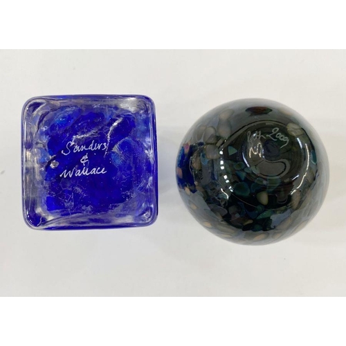 126 - Andrew Sanders and David Wallace British contemporary blue and clear glass candle holder, 10.5cm hig... 