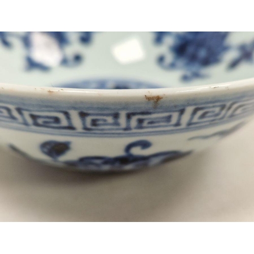 180 - Chinese porcelain blue and white bowl, 20th century, with six-character mark, painted in the Ming st... 