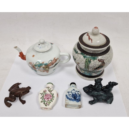 186 - Assorted items of Chinese porcelain and other items, including a teapot and cover painted with figur... 