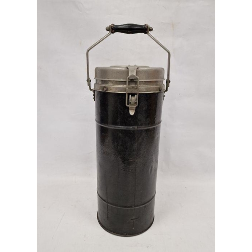 236A - Vintage large 'Thermos' hot food container, black with brushed aluminium lid, with carry handle, 49c... 