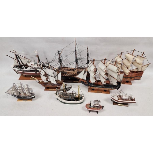 239 - Nine various wooden model ships to include three-mast galleon, trawler and HMS Endeavour (9)