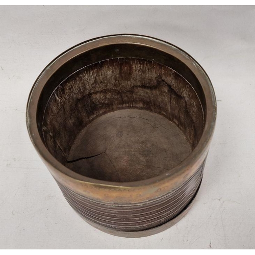 242 - Georgian brass-mounted small oak pail, cylindrical and ribbed with engravings to the brass mounts, 1... 