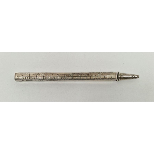 289 - 1920s silver propelling pencil with rule, 9inch and 23cm, 3 draw extending, Birmingham 1924 maker WS... 