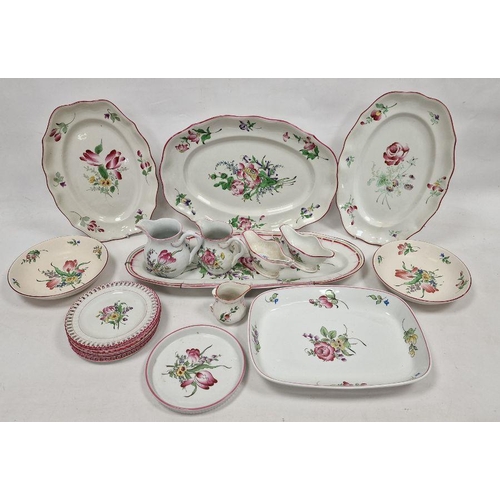 29 - French 'Luneville' pottery part service decorated with floral sprays including three graduated meat ... 