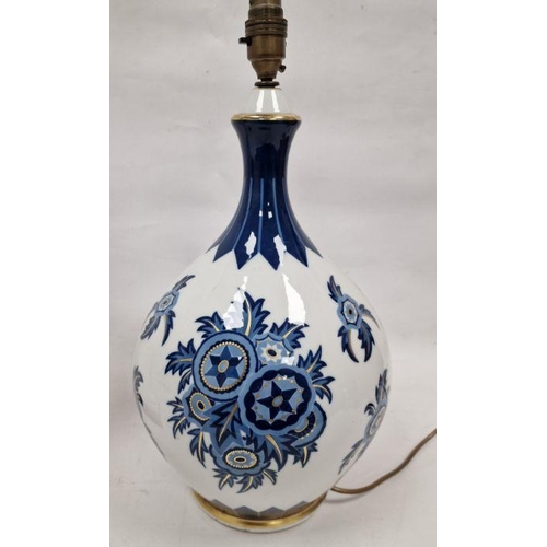 3 - Hutschenreuther porcelain table lamp of bulbous form and with blue and gilt floral sprays, 42cm high... 