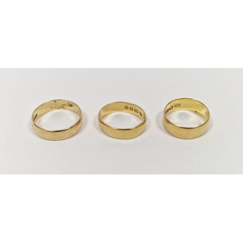 308 - Three 22ct gold wedding bands, combined weight approximately 12.4g