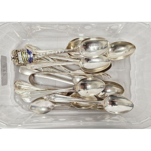 317 - Quantity of silver spoons and other flatware, including a pair of bird claw sugar tongs, teaspoons a... 