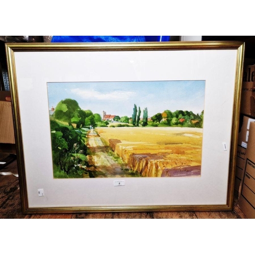 336 - David Phipps 
 Watercolour
 'Cornfield at Stanton St. John', signed and labelled verso, 30cm x 46.5c... 