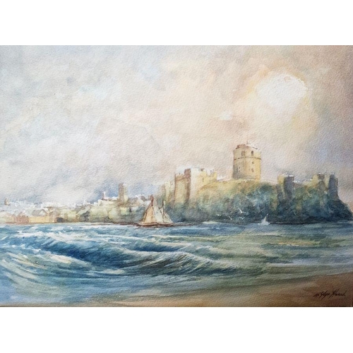 340 - W Glynn Heard (20th century)
 Watercolour
 View of Pembroke Castle overlooking choppy sea, signed lo... 