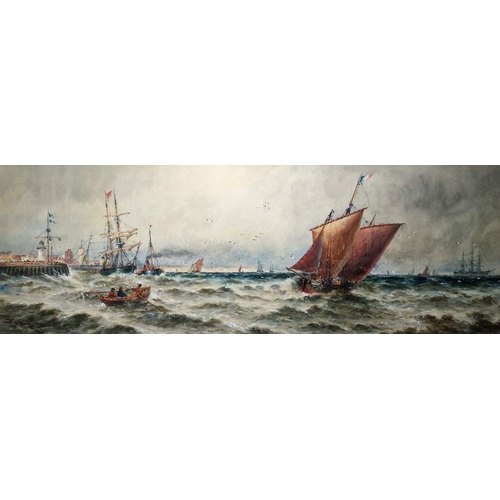 341 - Thomas Bush Hardy RA RBA (1842-1897)
 Watercolour
 Two marine scenes, sailing vessels off quayside w... 