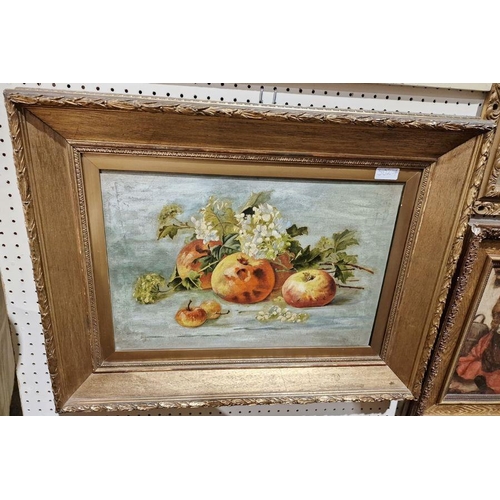 369 - Unattributed (19th/20th century school)
 Oil on canvas
 Still life of apples and apple flowers, unsi... 