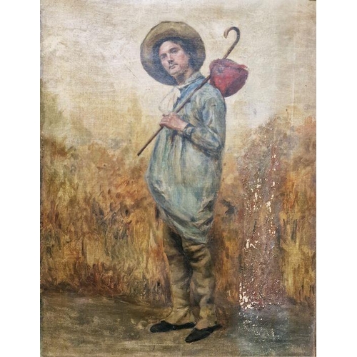 370 - Unattributed 19th century school
 Oil on canvas
 Study of a peasant or farm worker with knapsack, un... 