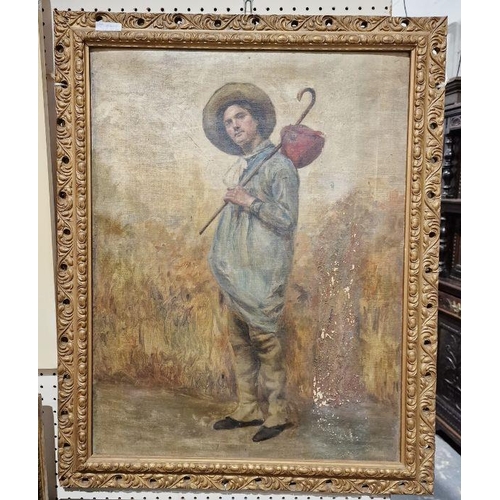 370 - Unattributed 19th century school
 Oil on canvas
 Study of a peasant or farm worker with knapsack, un... 