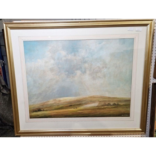 375 - Ken Hildrew (British b.1934)
 Oil on paper
 'View of Exmoor on overcast day' signed lower right, fra... 