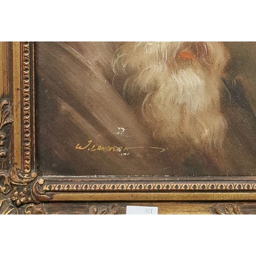 377 - W. Langdon (20th century)
 Oil on canvas
 Portrait of a bearded old man with spectacles and red cap,... 