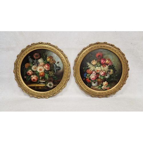 396 - Unnattributed (19th/20th century school)
 Oil on panel
 Pair of still lives depicting flowers in a v... 