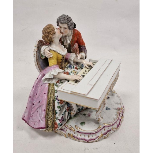 40 - Continental porcelain Meissen-style musical group of a pair of lovers with spinet, impressed arrow m... 