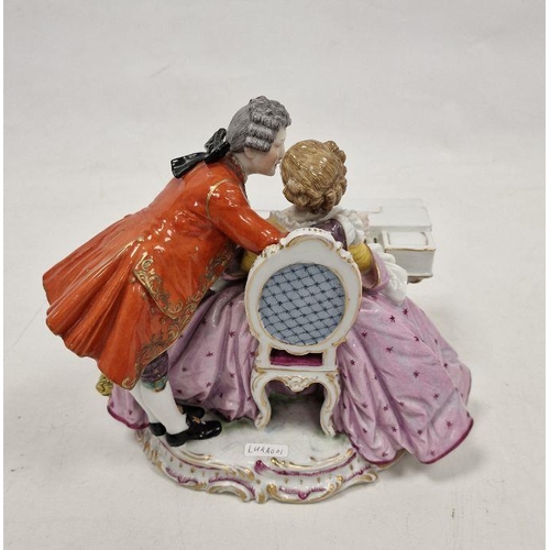 40 - Continental porcelain Meissen-style musical group of a pair of lovers with spinet, impressed arrow m... 