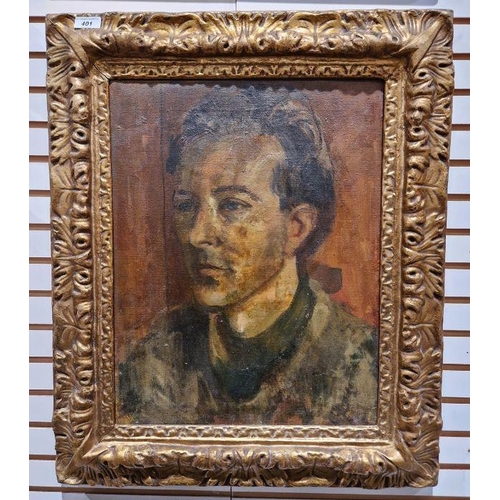 401 - 20th century school
 Oil on canvas
 Portrait of a young man, unsigned, framed, 49cm x 38cm