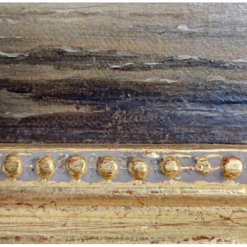 414 - Rai...? (19th century school)
 Oil on canvas
 Marine scene with Dutch galleons anchored off a coast ... 