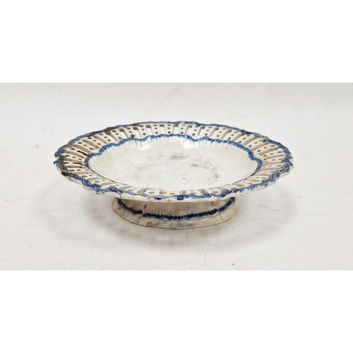 5 - Staffordshire pearlware shaped oval footed dish, circa 1800, with pierced pattern scroll edge border... 