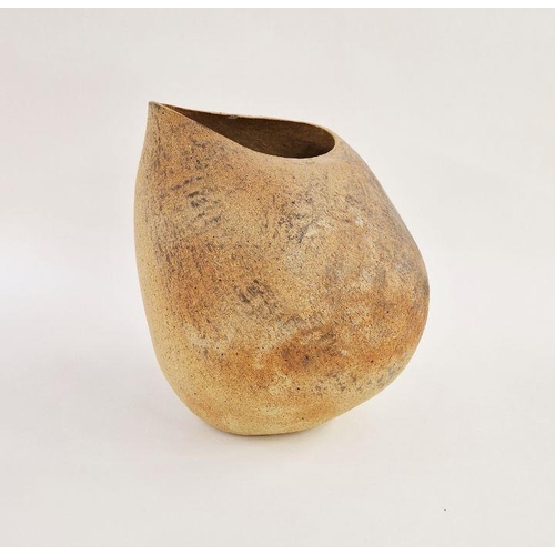 50 - Betty Blandino (1927-2011) hand built stoneware vessel of asymmetrical form with dark matte glazes o... 