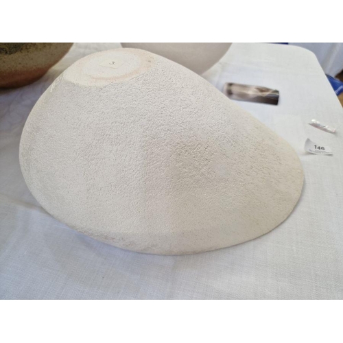 50A - Betty Blandino (1927-2011) Hand built white stoneware vessel of asymmetrical form with textured surf... 