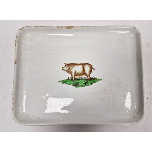 52 - Parnall & Sons rectangular ceramic tray printed with a vignette of a pig, early 20th century, printe... 