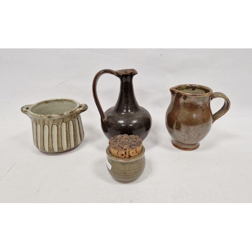 53 - Three pieces of The Friars, Aylesford studio pottery to include a jug with tenmoku glaze, impressed ... 