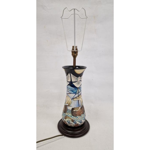 57 - Moorcroft 'Winds of Change' pattern baluster lamp base and original cream silk shade, designed by Ra... 