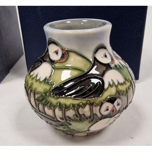 63 - Moorcroft 'Puffin' pattern vase, baluster shaped, designed by Carol Lovett, circa 1997, tubelined wi... 