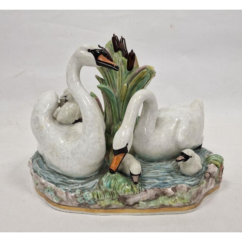 68 - Late 19th century Meissen group of swans amongst bullrushes, blue crossed swords marks, incised 'G.1... 