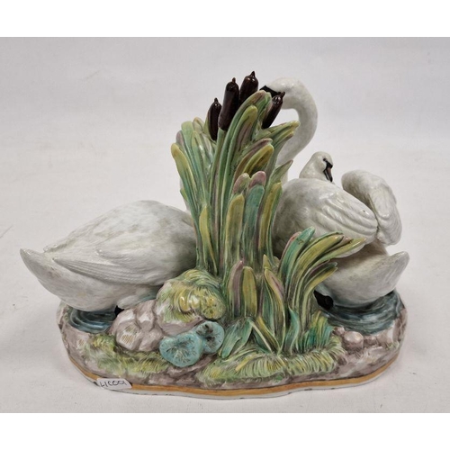 68 - Late 19th century Meissen group of swans amongst bullrushes, blue crossed swords marks, incised 'G.1... 