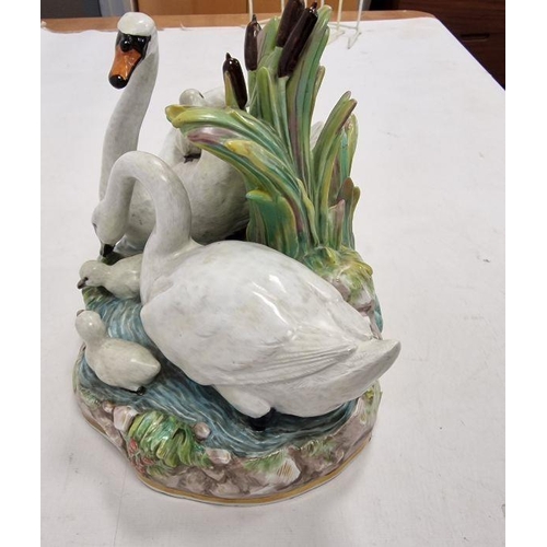 68 - Late 19th century Meissen group of swans amongst bullrushes, blue crossed swords marks, incised 'G.1... 