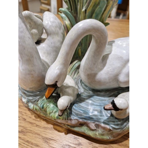 68 - Late 19th century Meissen group of swans amongst bullrushes, blue crossed swords marks, incised 'G.1... 