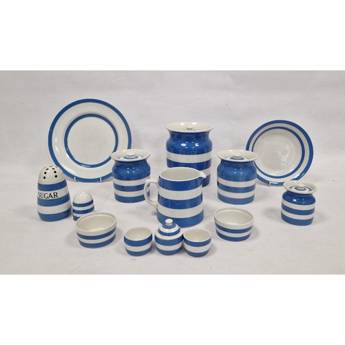 69 - Group of early-mid 20th century TG Green & Co Cornishware pottery, printed green and black shield ma... 