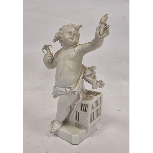 72 - Berlin-style figure of a putto in a white, late 19th century blue sceptre, incised and impressed 311... 