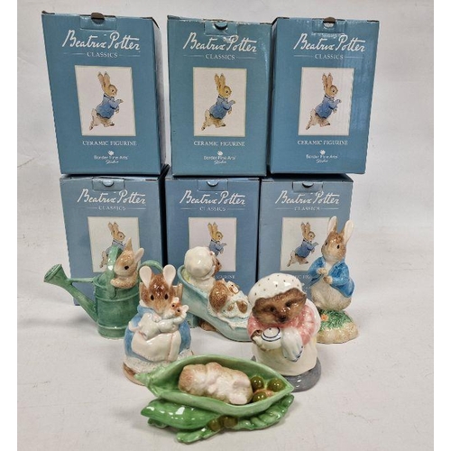 77 - Six Beatrix Potter Border Fine Arts figures, including Peter Rabbit in a watering can, Mrs Tiggywink... 