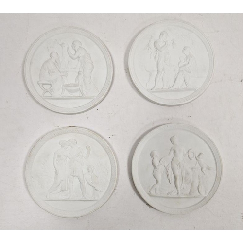 81 - Set of four Royal Copenhagen white biscuit circular plaques of the Four Seasons, early 20th century,... 