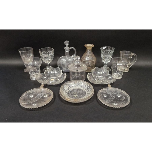 96 - Group of cut and engraved 19th and early 20th century glassware including a Regency barrel-shaped de... 