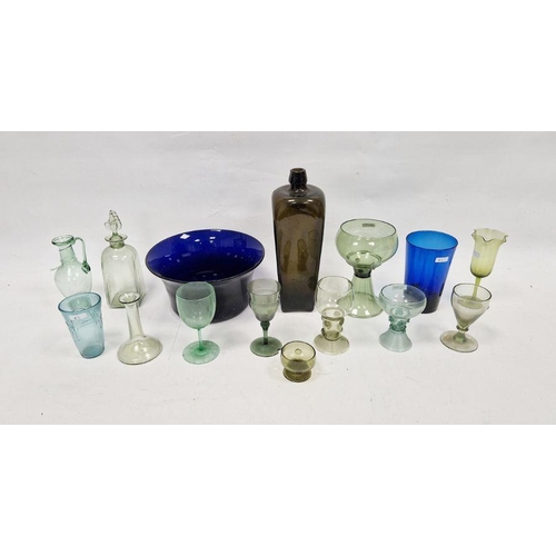 97 - Group of green and blue tinted 19th and 20th century glass including a group of Dutch-style roemers ... 