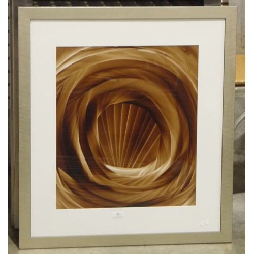 447 - Michael R. Reynolds 
 Oil 
 'Odyssey' in shades of sepia abstract, 50.5cm x 44cm
 Keith English 
 Tw... 