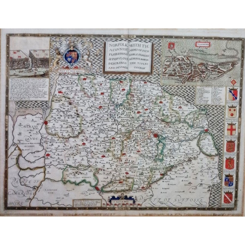 103 - Map - Saxton, Christopher augmented by Speede, John - Norfolk - c. 1627, with a plan of Norwich. Ill... 