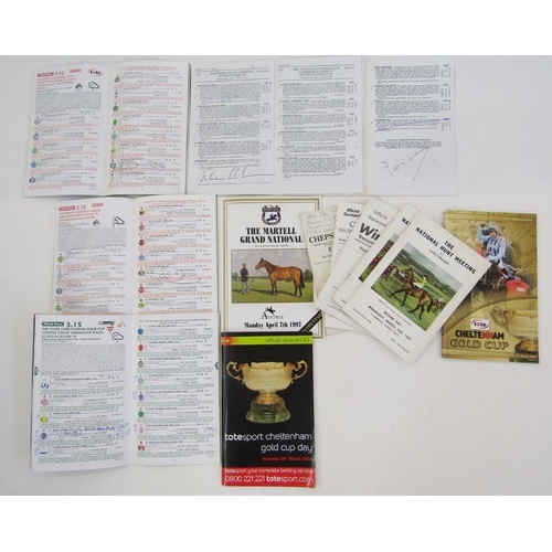 111 - Horse racing memorabilia to include signed race cards, framed photographs and badges, to include rac... 