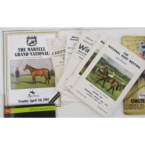 111 - Horse racing memorabilia to include signed race cards, framed photographs and badges, to include rac... 