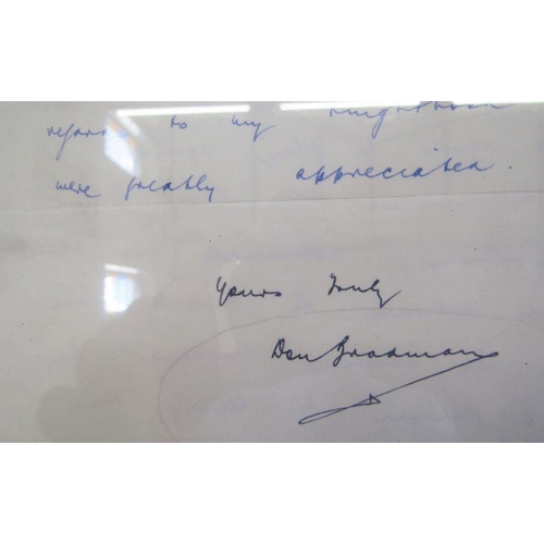 114 - Cricketing ephemera - a letter from Don Bradman to Mr Nolan concerning a reference for Denis Compton... 