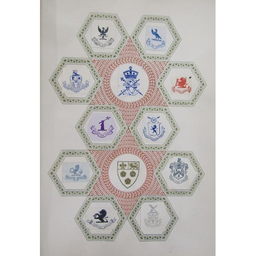 116 - Crests and monograms - three albums variously printed and with hand colouring and having applied mil... 