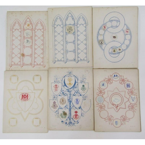 116 - Crests and monograms - three albums variously printed and with hand colouring and having applied mil... 